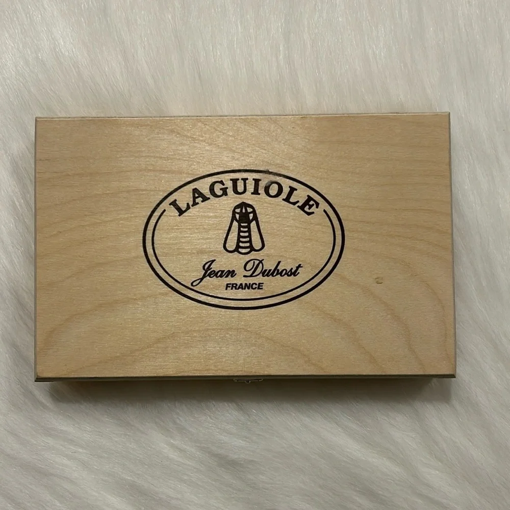 Vtg Laguiole Ivory 4 Piece Cheese Knife Set in Wooden Box, New